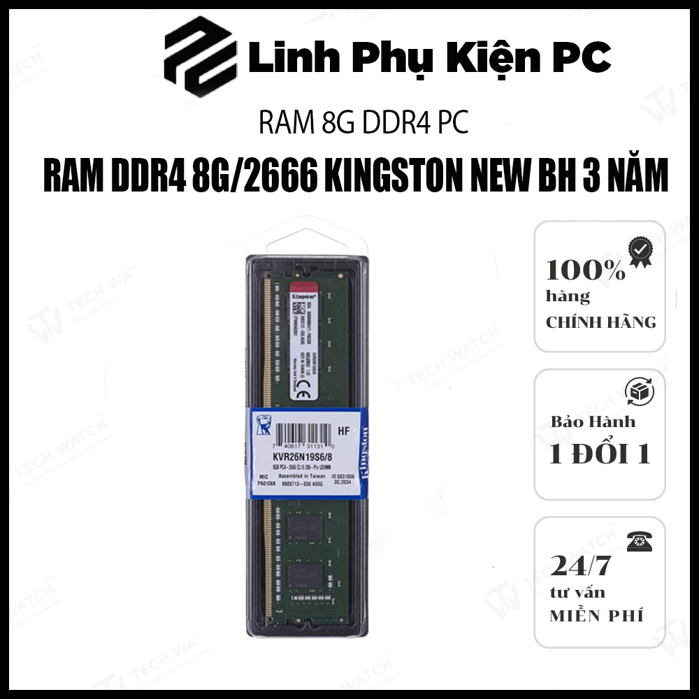 RAM PC Kingston 8GB DDR4 Bus 2666 MHz hàng mới bảo hành 36 tháng