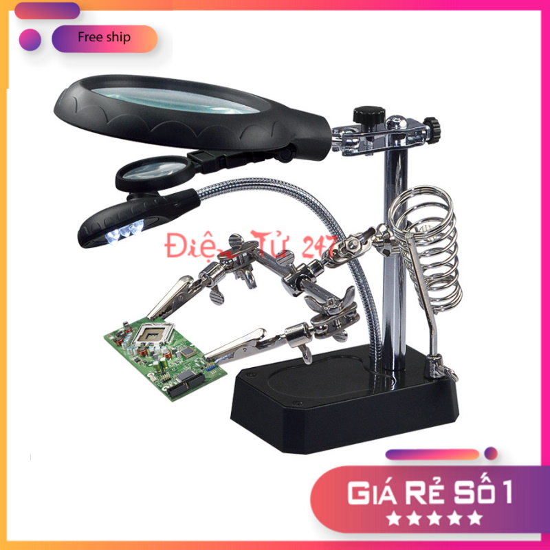 Bộ kẹp mạch 2 kính lúp, có đèn led để bàn te-800