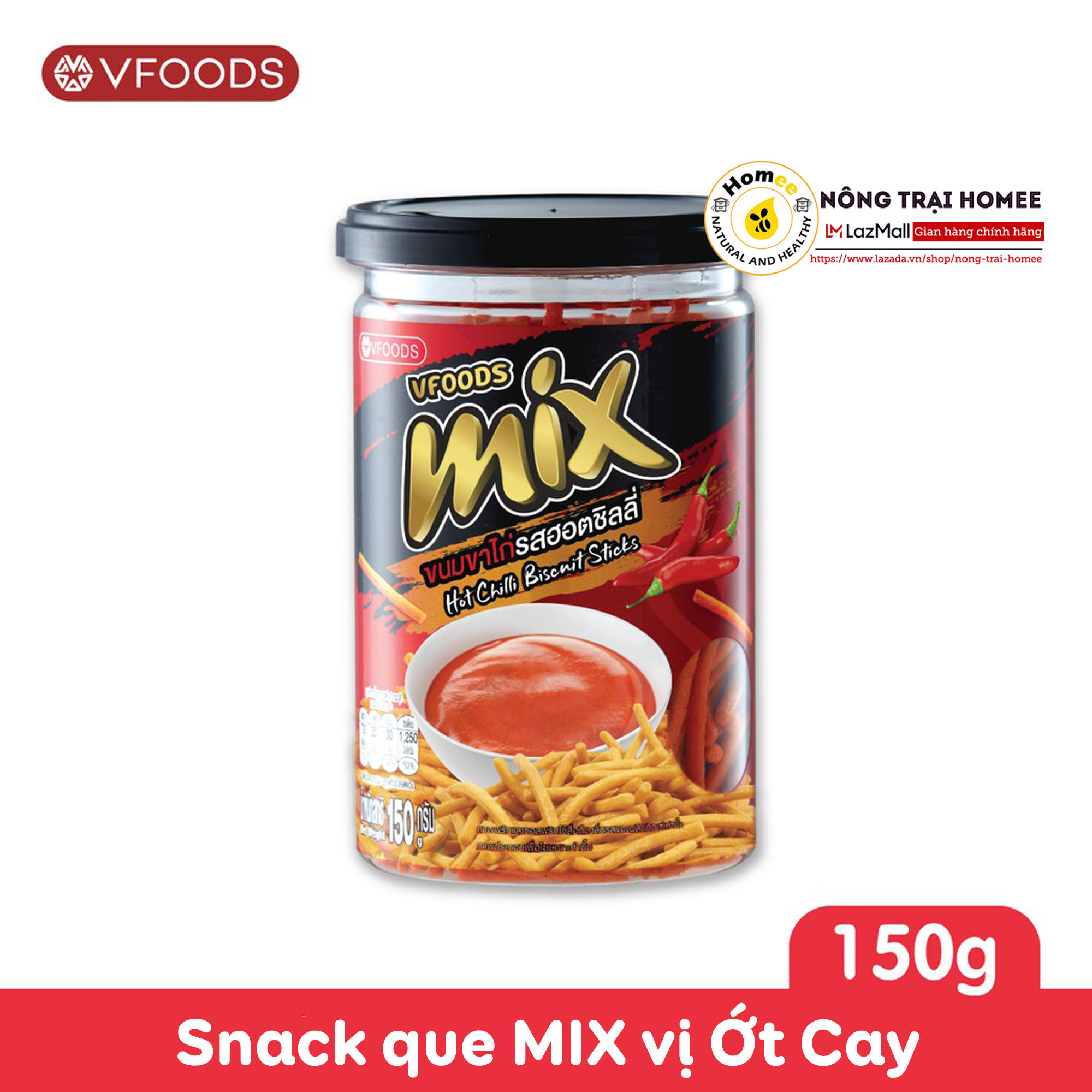 Bánh Snack que cọng nhập khẩu Thái Lan MIX VFOODS 150g | Vị Ớt Cay | NÔNG TRẠI HOMEE