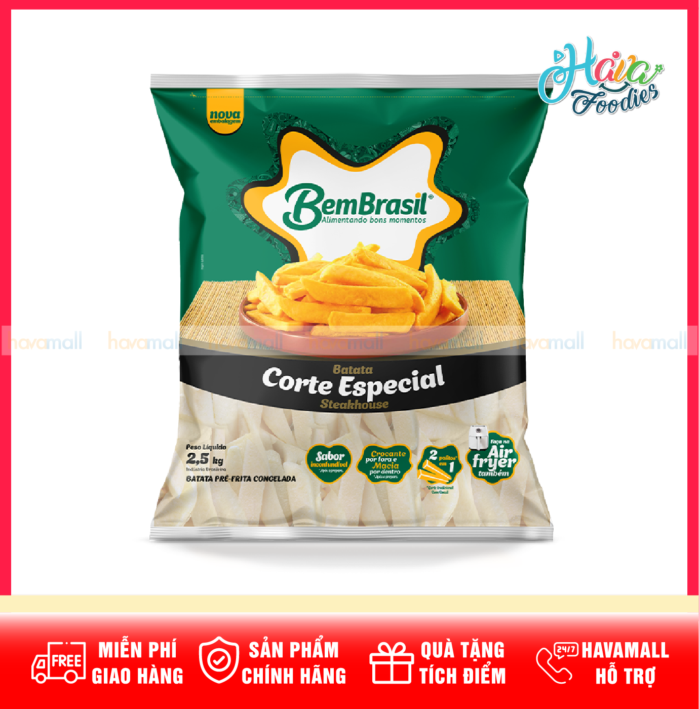 [HỎA TỐC ĐÔNG LẠNH] Khoai Tây Chiên Cắt Thẳng Bem Brasil 2.5kg – Bem Brasil Fries