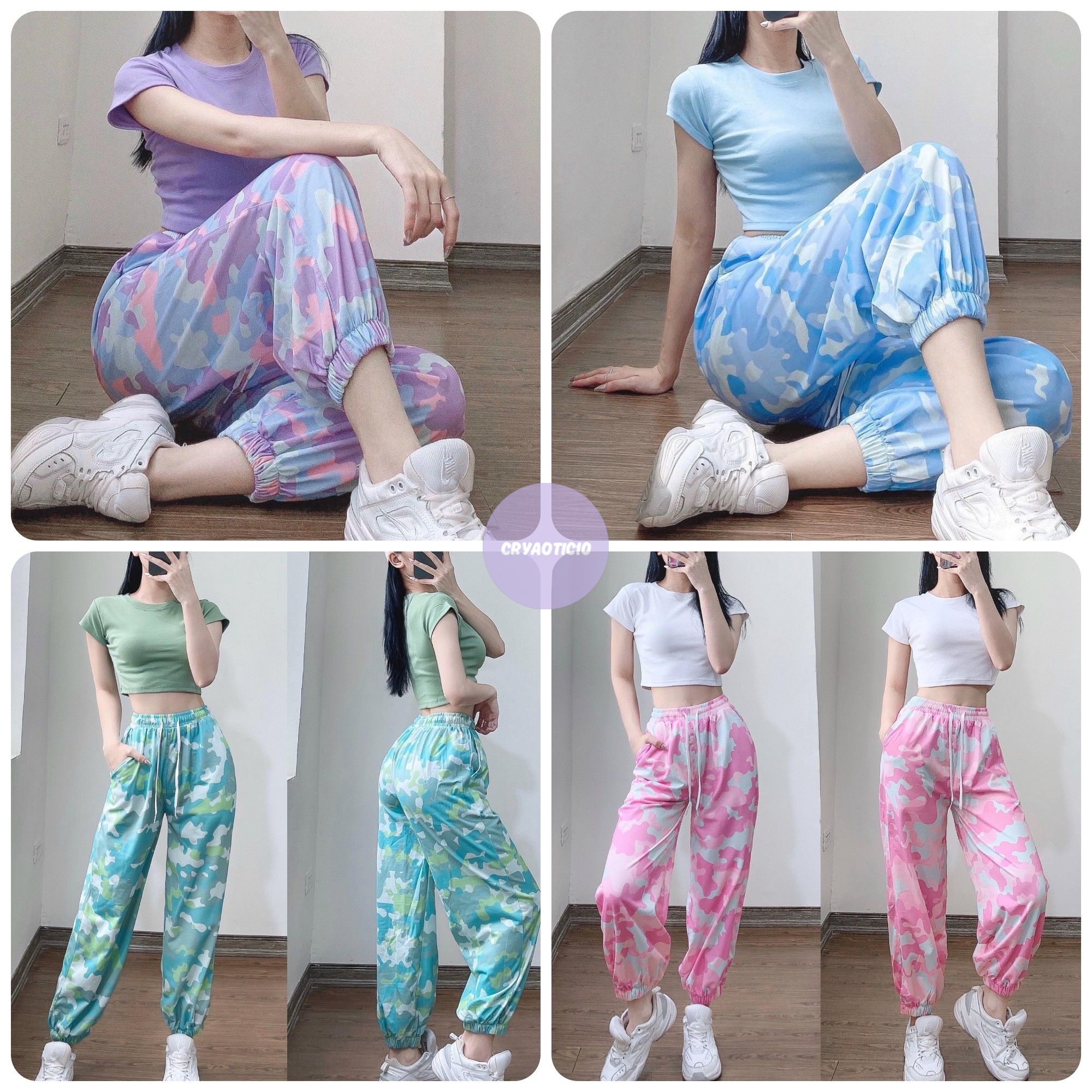 Set áo croptop + quần bo tie dye loang màu cryaotic10