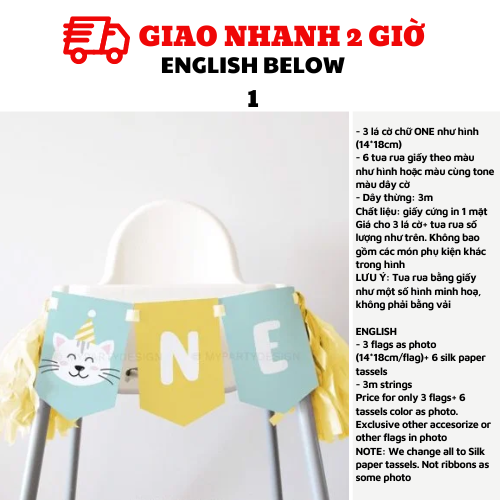 Dây cờ chữ One treo ghế cho bé 1 tuổi - High chair bunting tnoi71