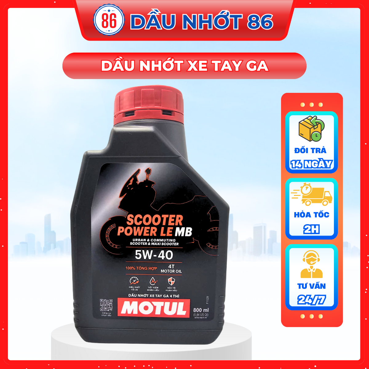 Nhớt tổng hợp 100% cho xe tay ga Motul Scooter Power Le 800ML