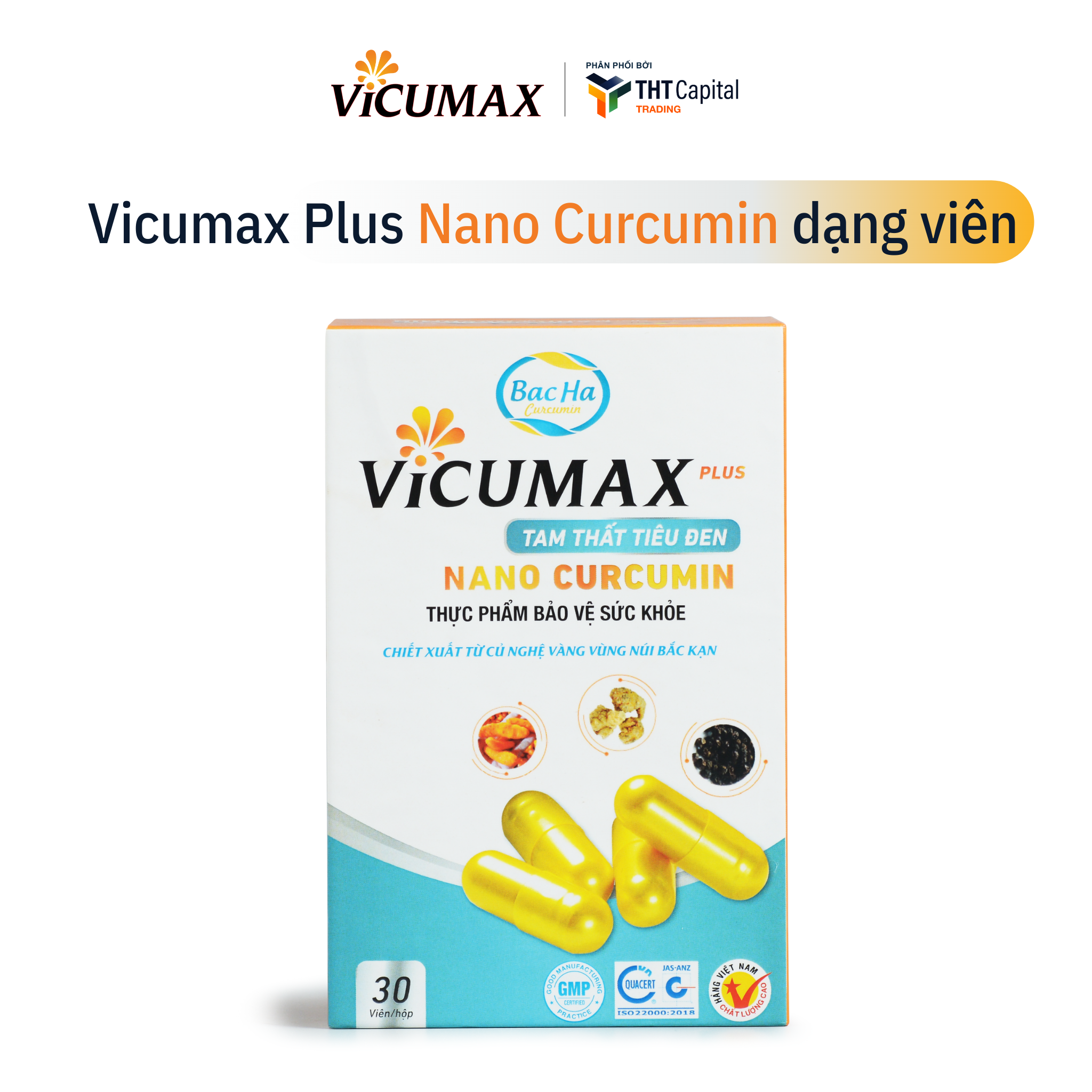 Viên uống Vicumax Plus Nano curcumin hộp 30 viên tăng sức đề kháng, hồi phục nhanh tổn thương - Vicumax