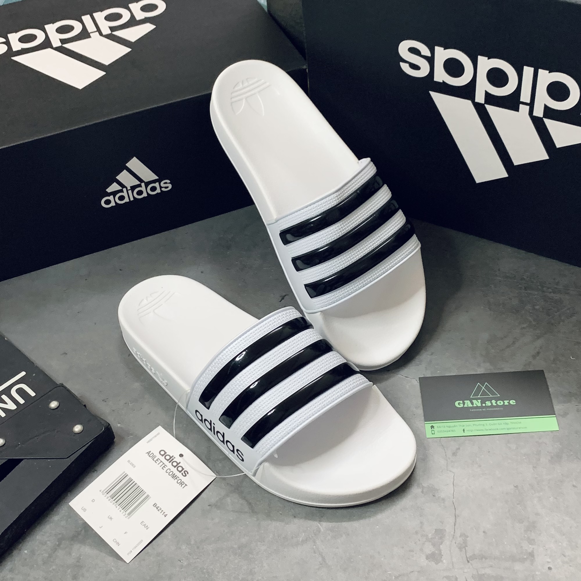 Dép adidas trắng nam nữ - dép adidas mới 2023 full hộp đẹp sang trọng