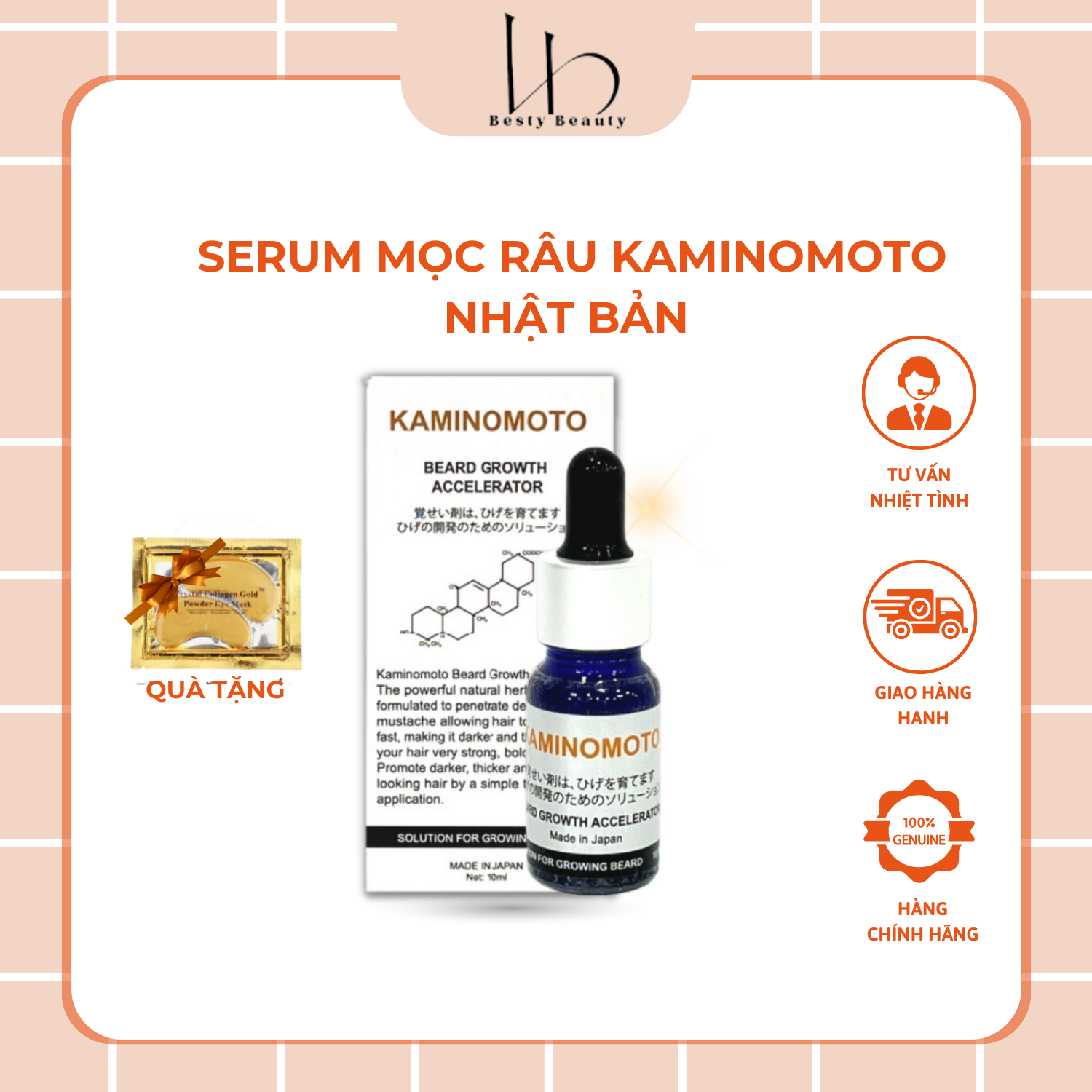 Serum kích mọc râu kaminomoto nhật bản kích râu mọc nhanh, đen, rậm dài tự nhiên 10ml - besty beauty