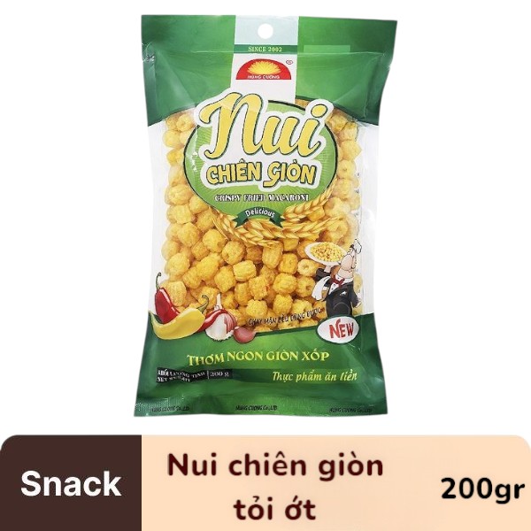 SNACK NUI CHIÊN GIÒN HÙNG CƯỜNG VỊ TỎI ỚT GÓI 200GR E