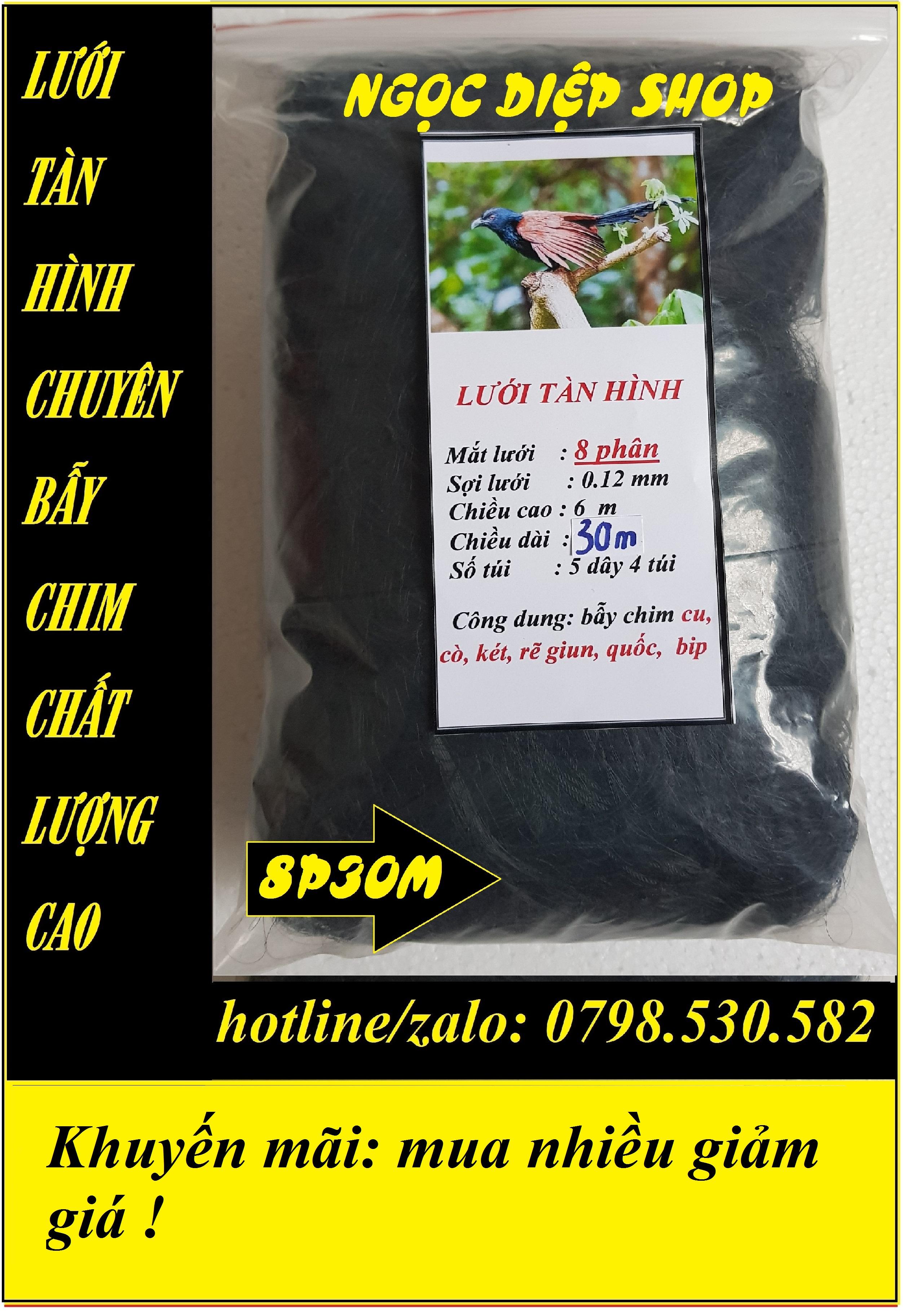 Lưới tàn hình 8 phân 30m bẫy chim cu, cò, két, rẽ giun, quốc, bip