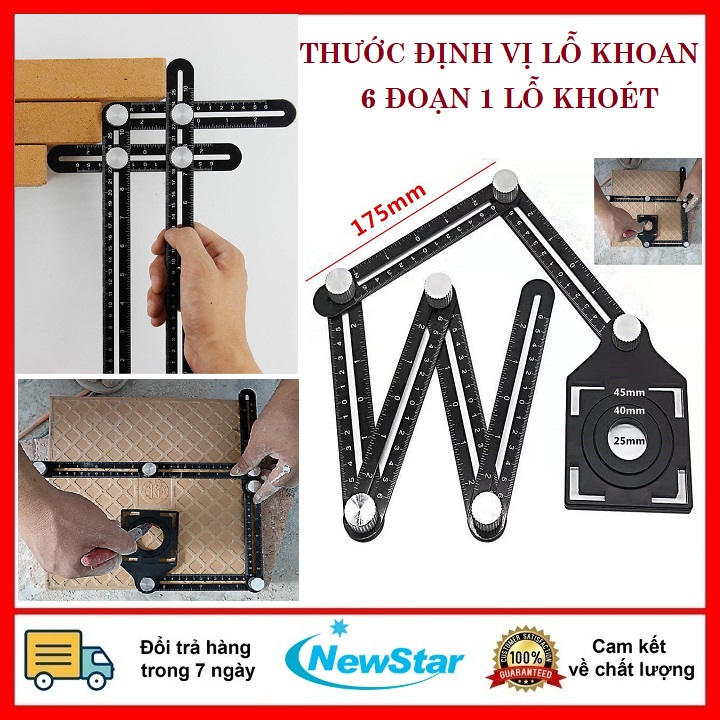 Thước định vị khoan lỗ cắt gạch,đo góc,khoét lỗ,định vị lỗ khoan ,lấy dấu gạch tường 6 góc gấp đa năng dùng cho thợ mộc, kỹ sư xây dựng,kiến trúc sư,thợ may