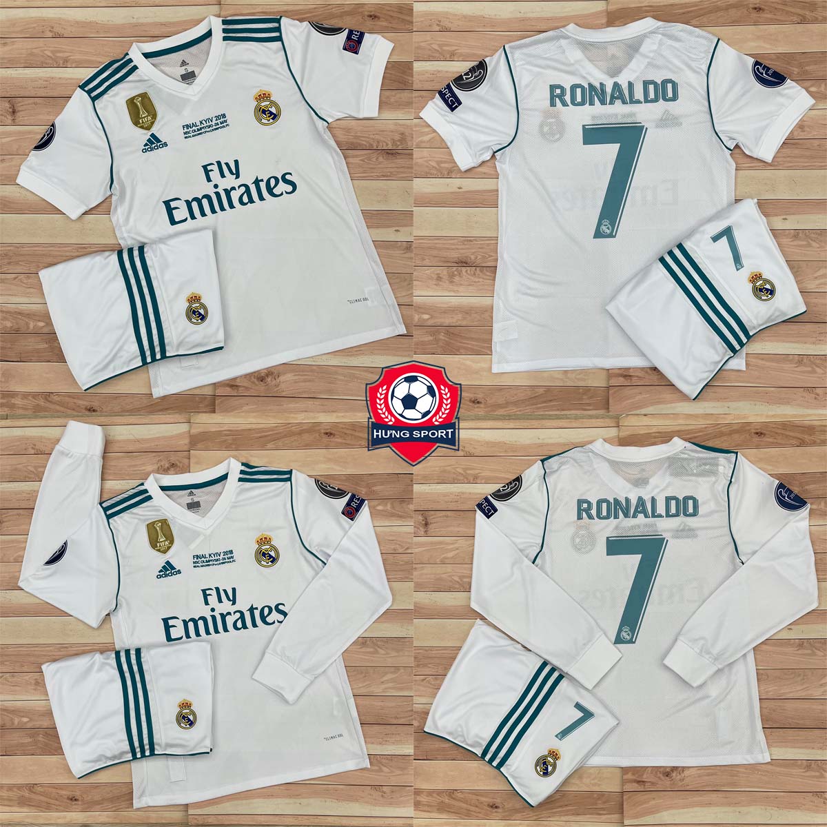 Bộ Quần Áo Bóng Đá CLB Real Madrid 2018 Áo Đá Banh Ronaldo Chuẩn Mẫu Thi Đấu Vải Polyester Thái