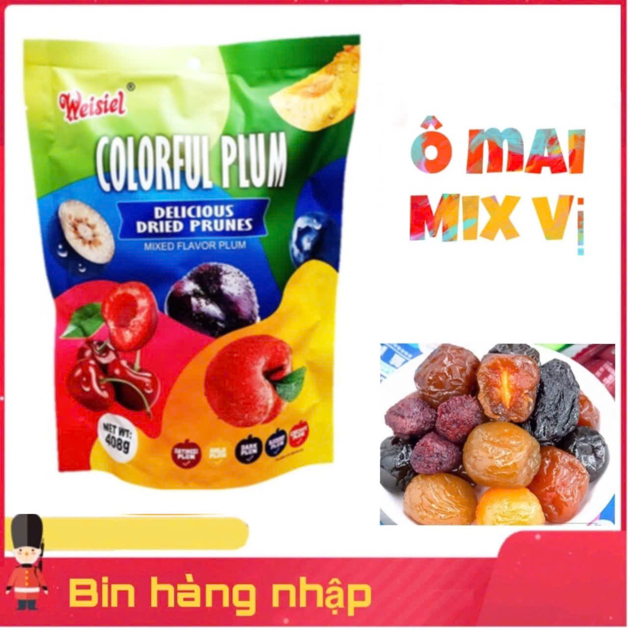 Combo 3 túi Ô mai colorful plum mix 5 vị gói 408gr (chery, việt quất, mận vàng, mận đỏ, mận đen)