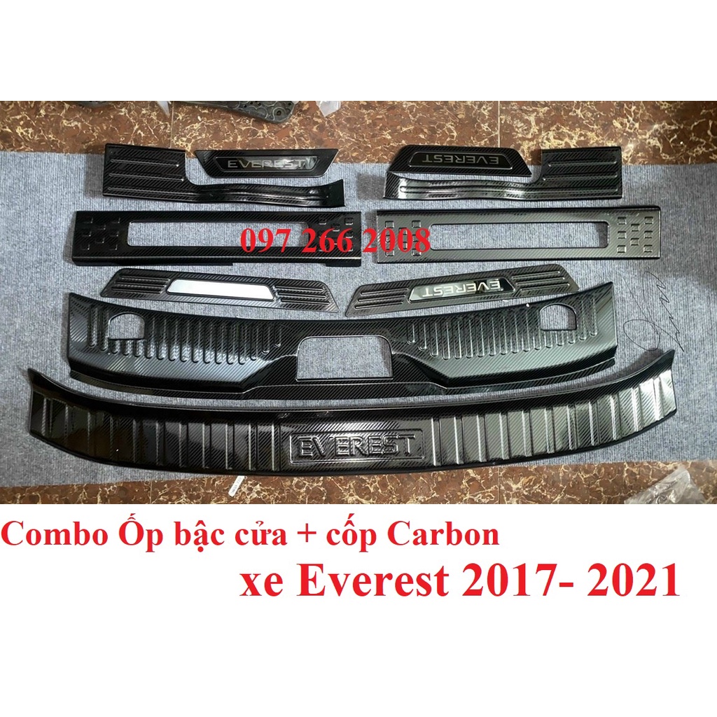 Ốp Bậc Cửa, Nẹp Bước Chân, Chống trầy cốp sau Carbon xe Ford Everest 2017 - 2021 vân CARBON cao cấp