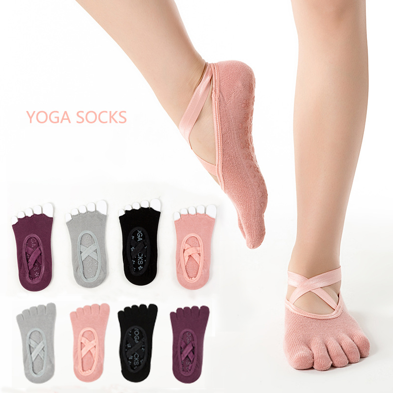 Vớ chống trượt Năm ngón tay Yoga Phụ nữ Bông silicon Phòng tập thể dục Thể hình Dance Pilates Vớ