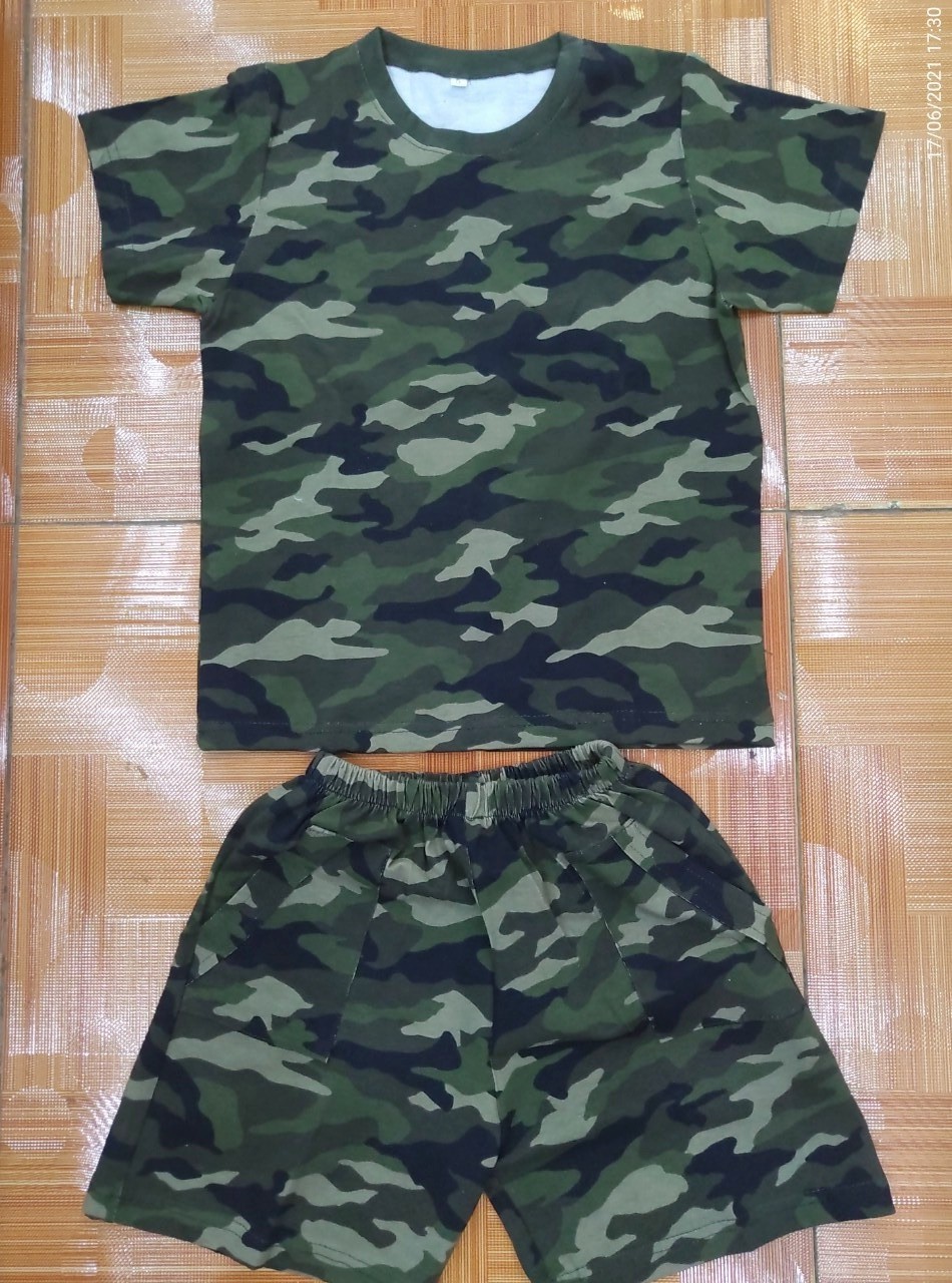 Bộ quần áo phông rằn ri ghi, lính trẻ em