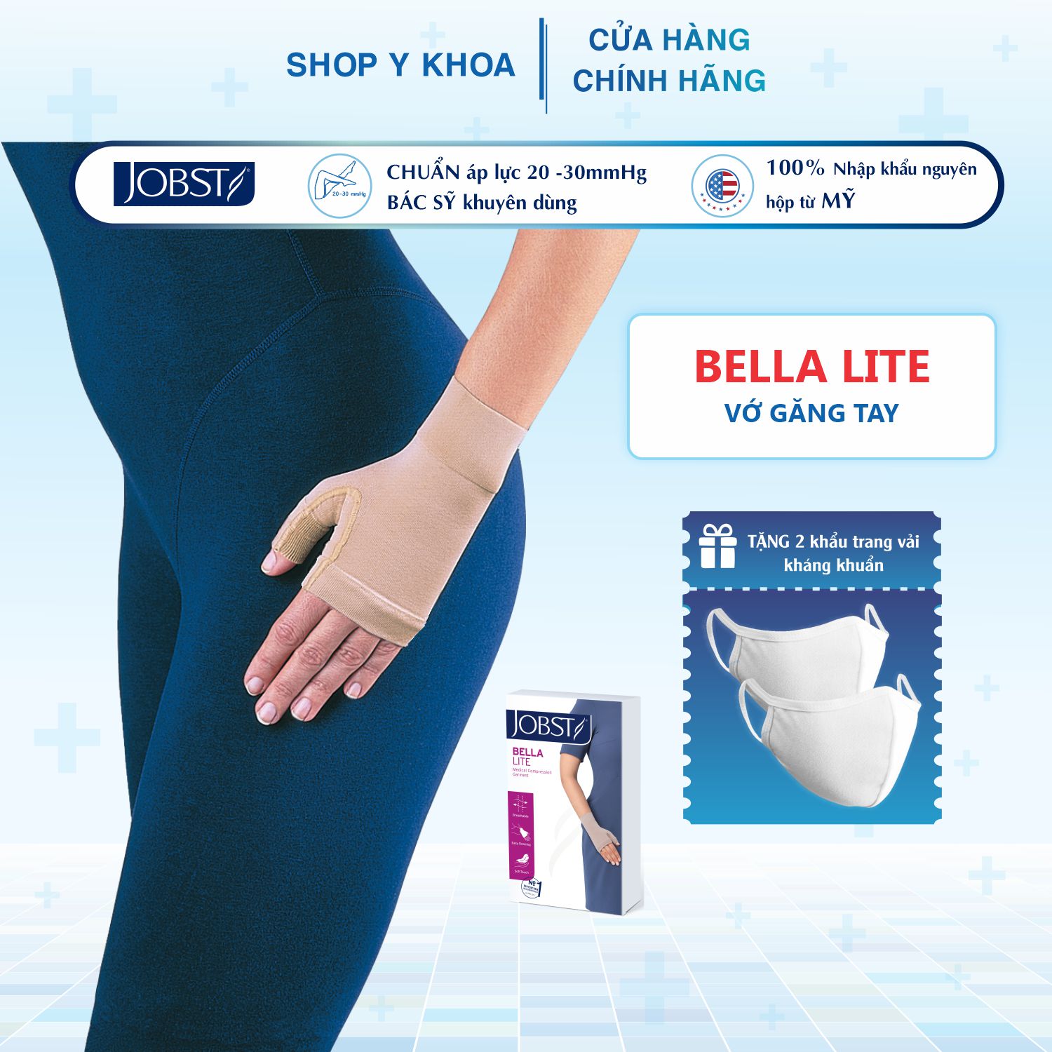 [CÓ QUÀ TẶNG] Vớ Găng Tay Phù Bạch Huyết JOBST Bella Lite, Màu Da, Áp Lực Chuẩn 20-30mmHg