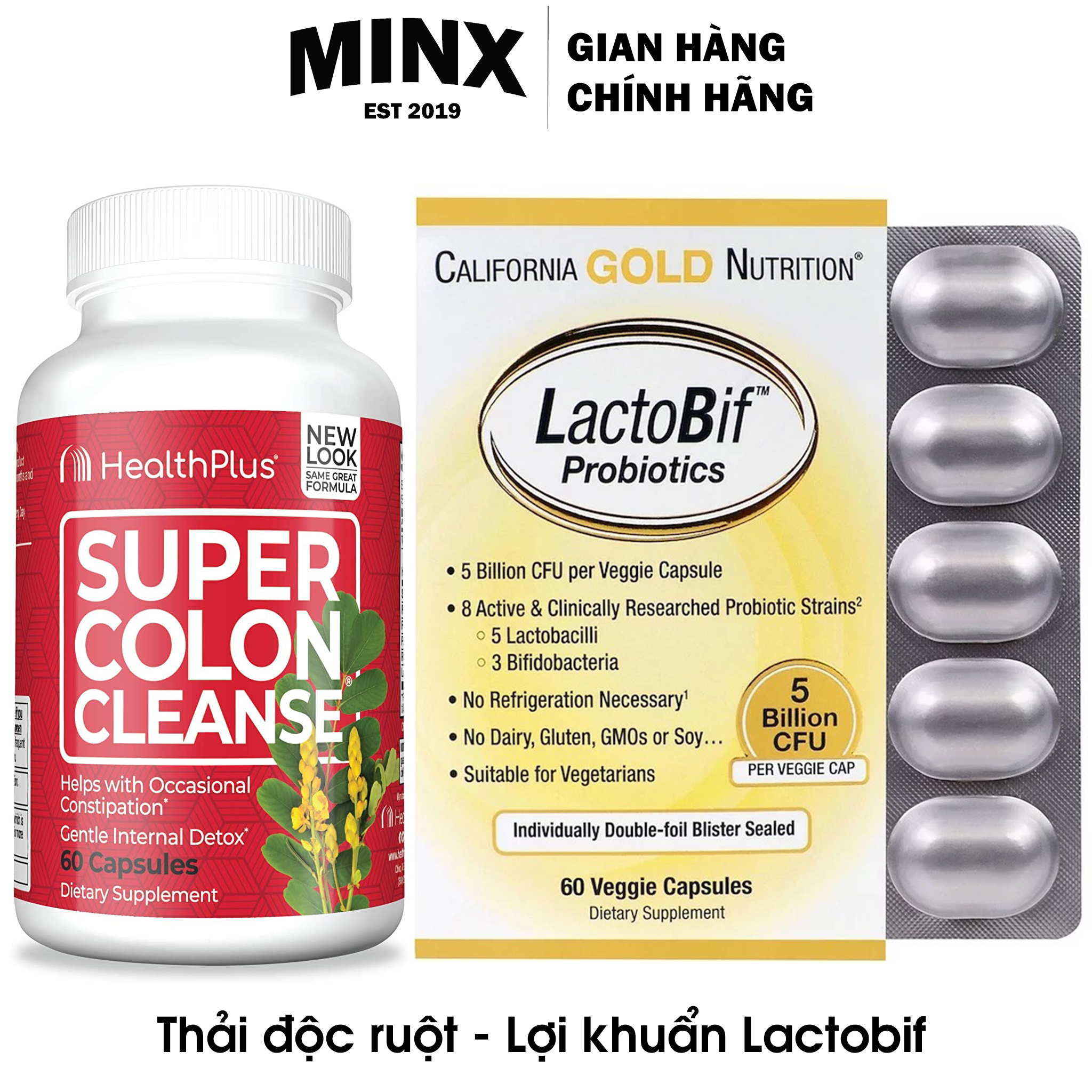Combo Super Colon Cleanse 60 viên và Bổ sung Lợi Khuẩn Lactobif - 5 tỷ Lợi Khuẩn 60 viên - MINX Store