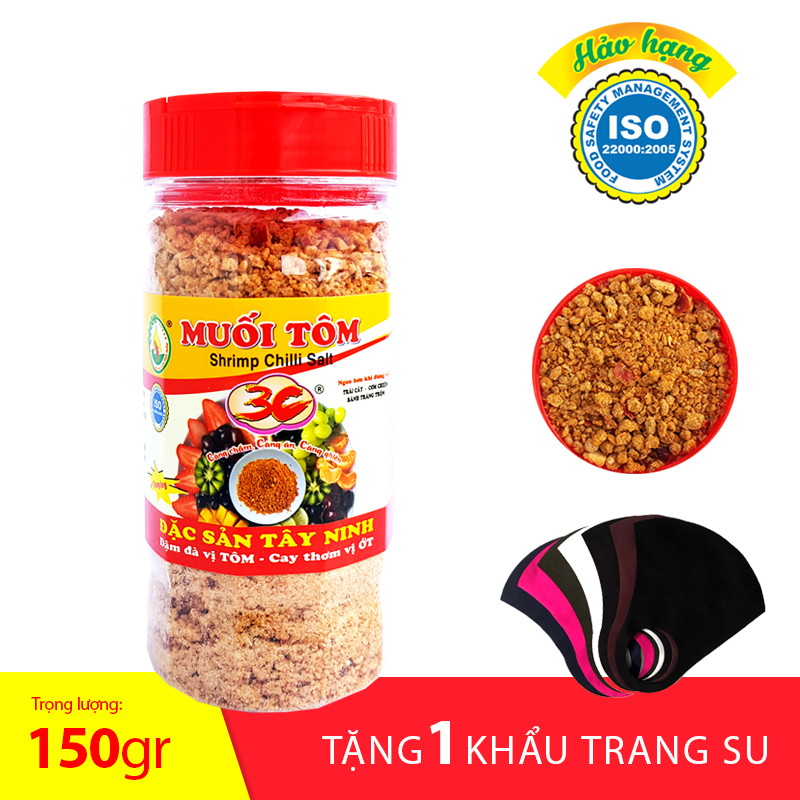 Muối tôm đặc sản Tây Ninh thượng hạng hủ 150gr đậm đà vị Tôm, cay thơm vị Ớt tặng 1 khầu trang Su