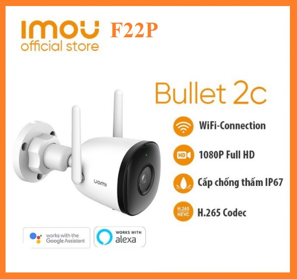 CAMERA WIFI IMOU Bullet 2C IPC-F22P - D - NGOÀI TRỜI FULL HD 1080P - Tầm Nhìn Ban Đêm - Phát Hiện Con Người - Angten đôi và MIMO - Chống nước IP67 - Bảo hành chính hãng Uy Tín 2 năm