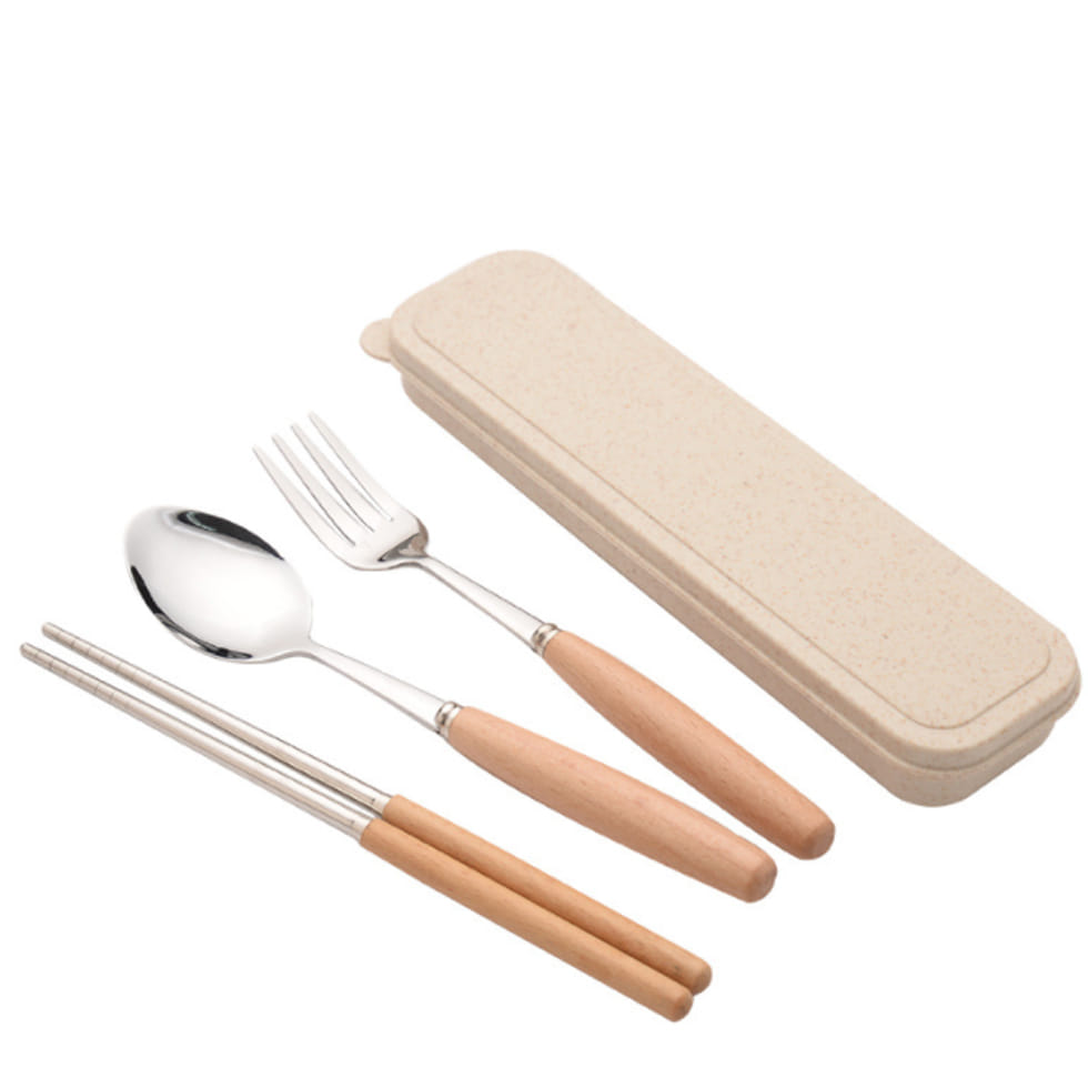 Bộ hộp đũa thìa dĩa làm lúa mạch làm từ gỗ sồi tự nhiên và inox cao cấp đã qua xử lý rất an toàn khi sử dụng