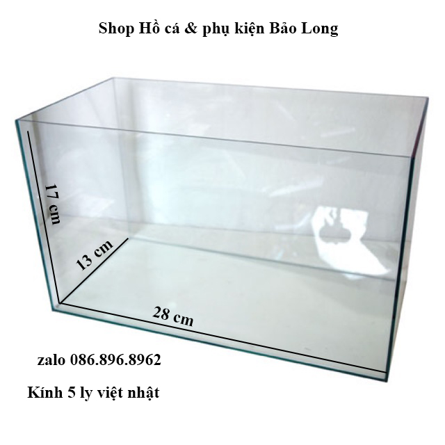 Hồ cá, bể cá cảnh thủy sinh mini để bàn dài 28, rộng 13, cao 17cm