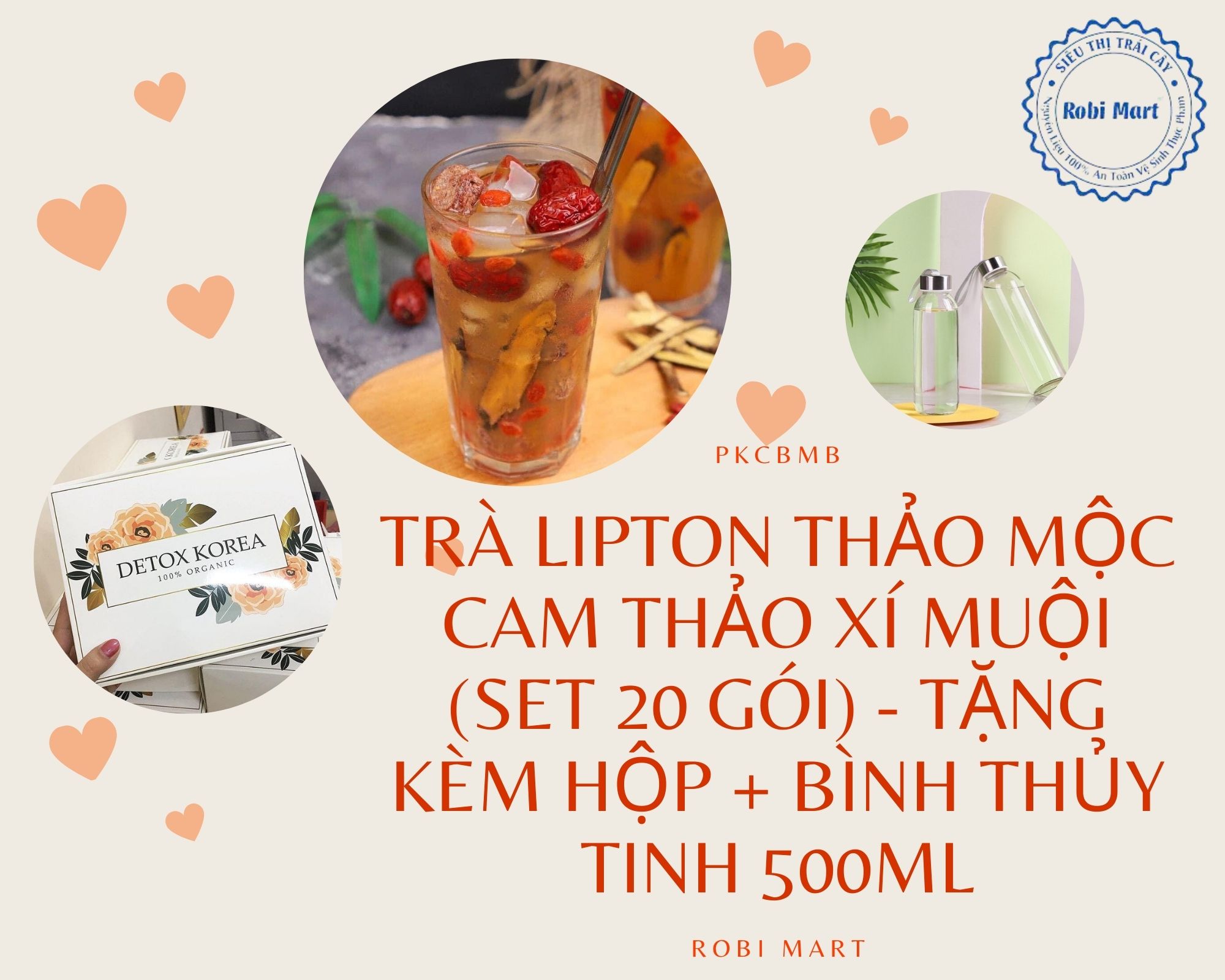 Trà lipton thảo mộc cam thảo xí muội (SET 20 gói) - Tặng kèm hộp + bình thủy tinh 500ml