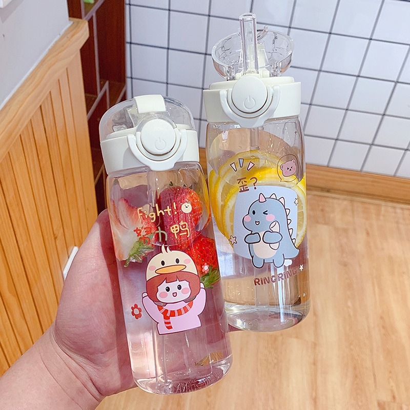 Bình đựng nước cute có ống hút, bình nước nhựa dễ thương có ống hút 400ml mang đi học, đi làm tiện dụng dễ thương