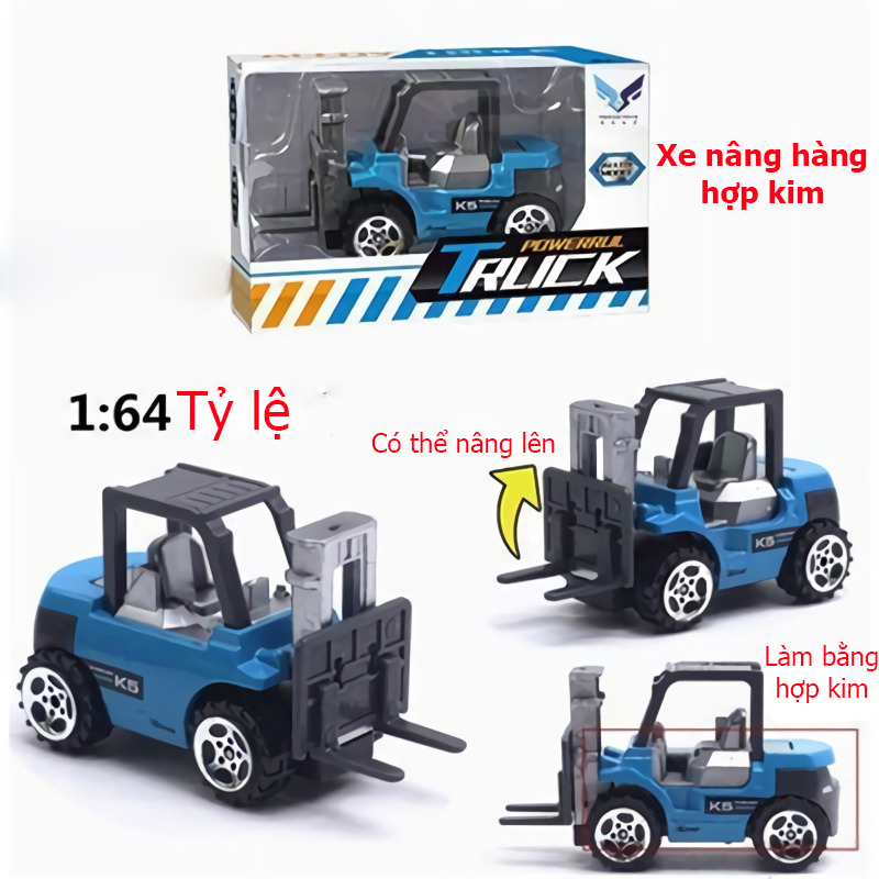 Đồ chơi mô hình xe nâng hàng KAVY chất liệu kim loại mini  tỷ lệ 1:64 an toàn cho bé có thể trang trí - màu xanh
