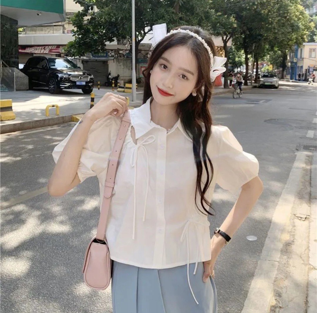 Hoàn tiền 15% - áo kiểu sơ mi rút eo cá tính trẻ trung