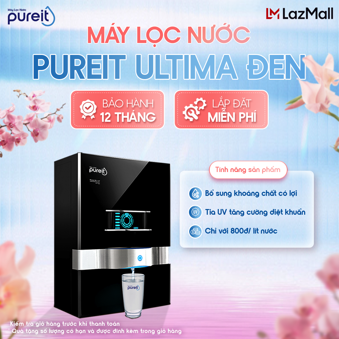 [QUÀ TẶNG THÁNG 10 | LẮP ĐẶT 0Đ | BẢO HÀNH 12 THÁNG] Máy lọc nước Treo tường/Để bàn Pureit Ultima Black Công nghệ Thẩm Thấu Ngược RO 7 bước lọc bù khoáng, màn hình đo độ tinh khiết nước và cảnh báo thay lõi