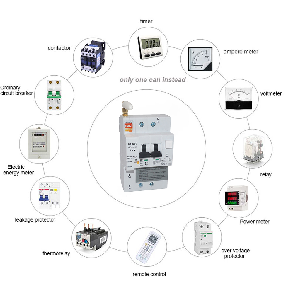 Aptomat cầu dao tổng rcbo cb thông minh wifi đo điện năng, chống giật, app smart life tuya, 63a - 2p, 100a - 4p- 2p iohome