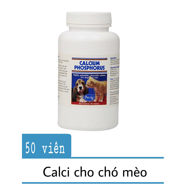 Caxi Mỹ cho chó Pet Ag Calcium Phosphorus Dành cho chó mèo Hộp 50 Viên