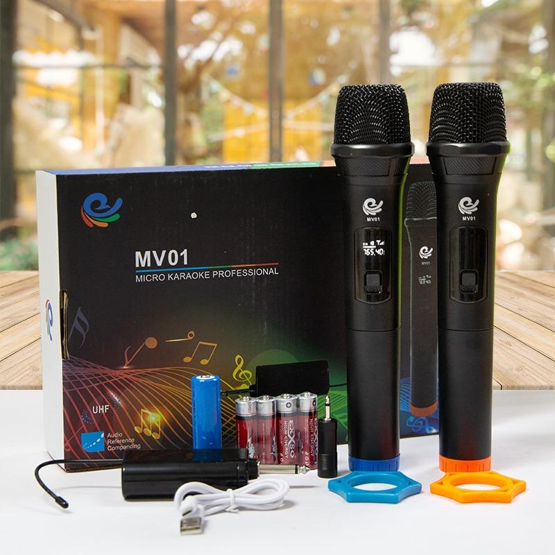 [HCM]Micro Không Dây Karaoke MV01 Chuyên Dành Cho Mọi Loa Kéo Âm Ly Tần Số 50 - 2 MICRO