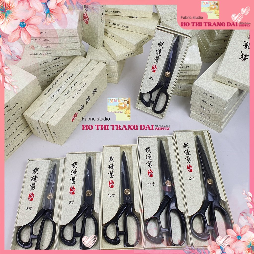 Kéo Cắt Vải, Cắt May Chuyên Nghiệp size 8 - 12 inch Lưỡi Đen, Cán Đen Thép Nguyên Khối