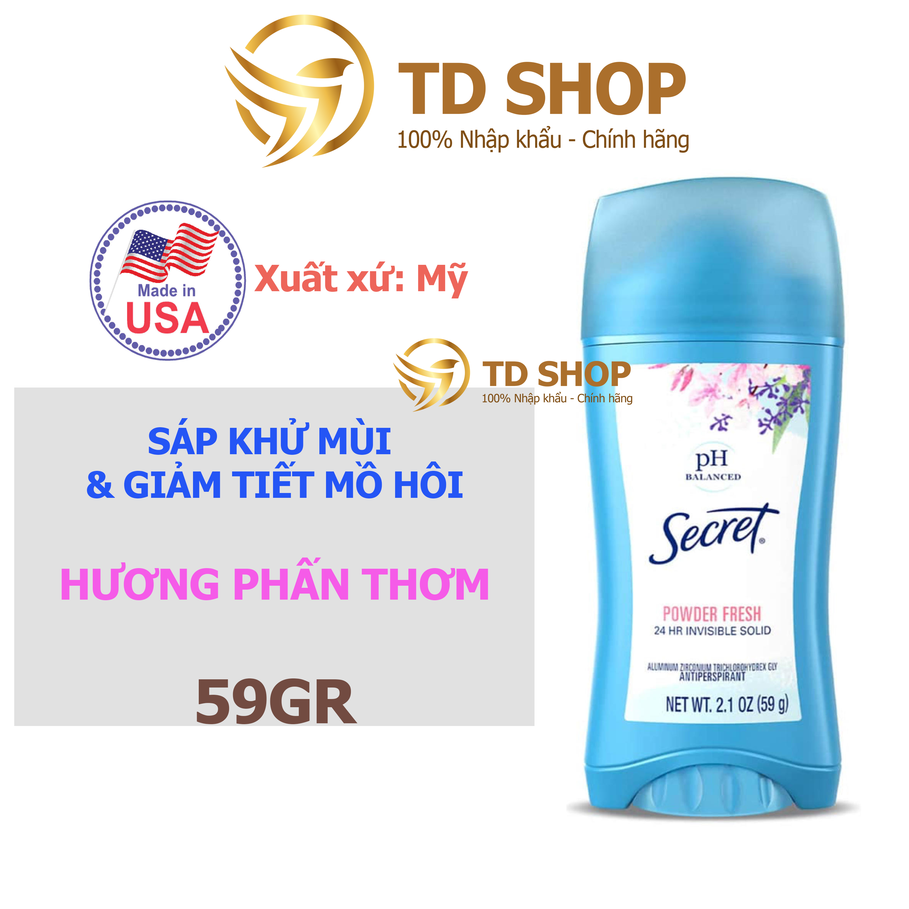 Lăn sáp khử mùi nữ secret 59g powder fresh - td shop