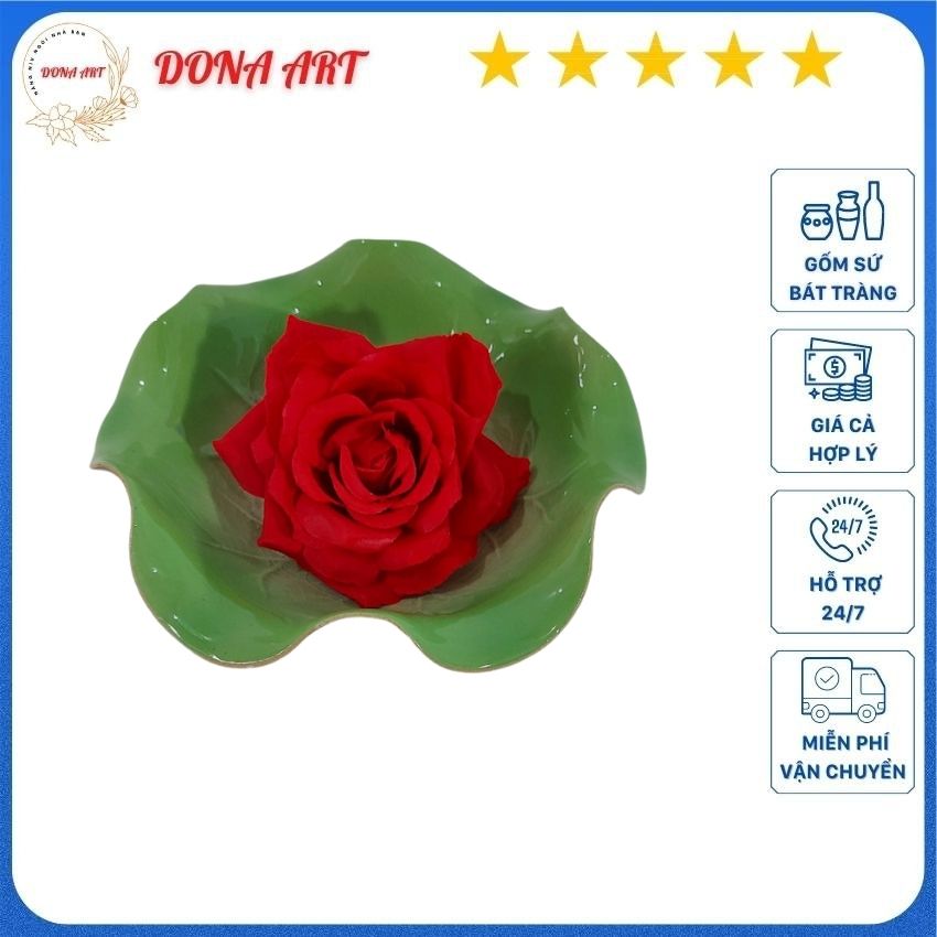 Chậu thả hoa sen - Bát thả hoa sen Men nứt tụ thủy gốm sứ Bát Tràng cao cấp Dona Art