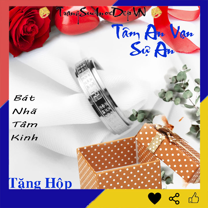 Nhẫn nam titan bát nhã tâm kinh màu trắng đẹp, không đen - Đeo tay vạn sự may