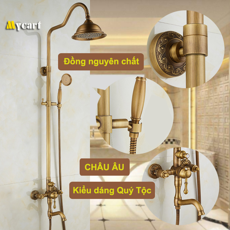 Bộ sen cây tắm đứng cổ điển đồng nguyên chất - quý tộc châu âu