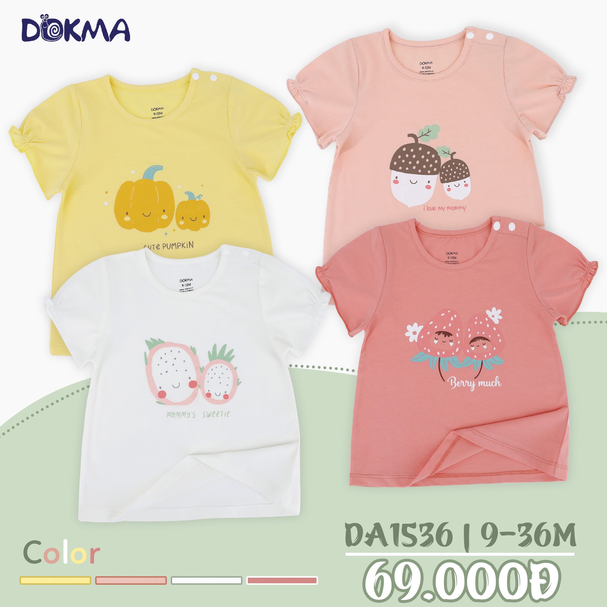 Áo cộc tay bé gái Dokma - Chất cotton mềm thoáng, co giãn, thấm hút tốt