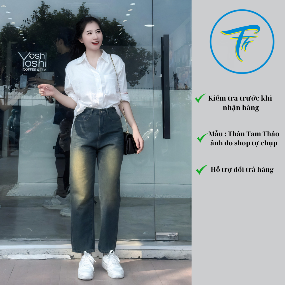 Quần jeans baggy nữ lưng cao tôn dáng phong cách trẻ trung 4YOUNG QJ475