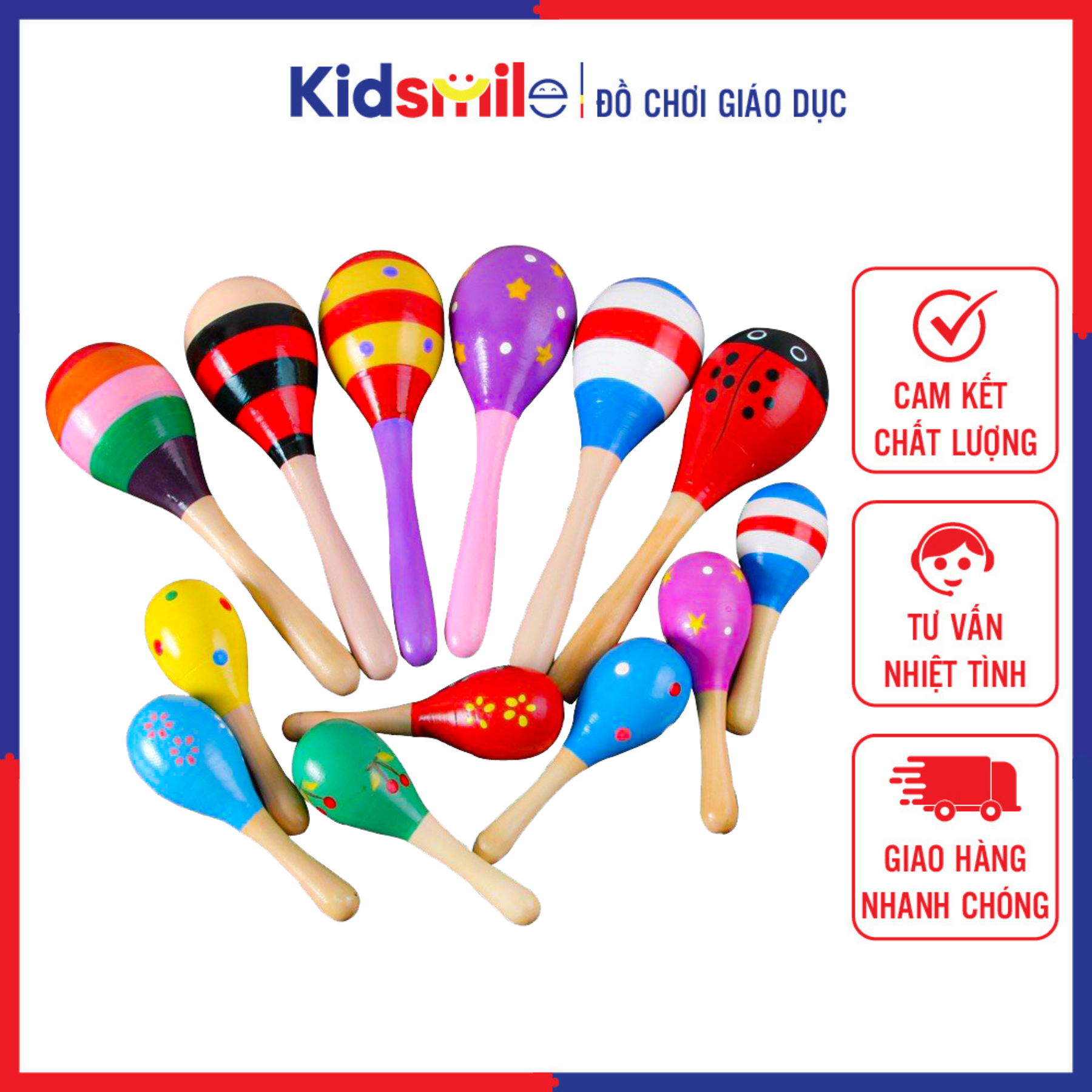 Đồ chơi âm nhạc lục lạc Maracas bằng gỗ cao cấp size lớn dài 20cm phát triển khả năng cảm thụ âm nhạc cho bé từ 0 tuổi trở lên