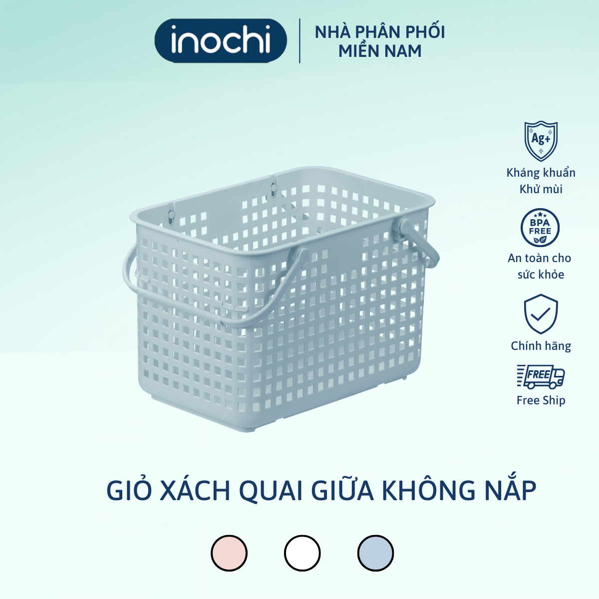 Giỏ xách quai giữa không nắp inochi, thiết kế bền đẹp chắc chắn