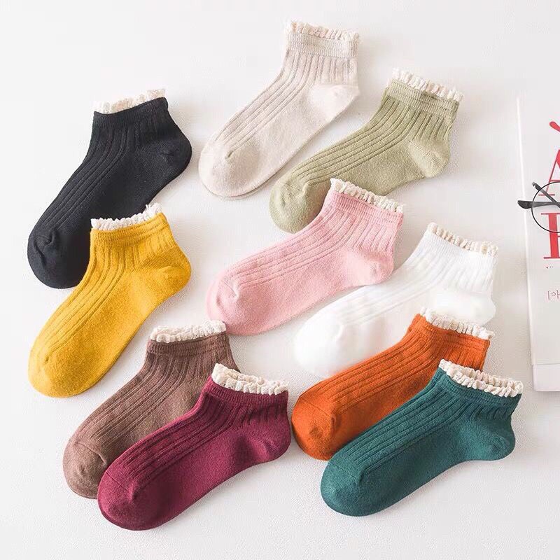COMBO 5 ĐôiTất nữ cổ bèo nhún vintage phong cách Hàn Quốc / Tất , vớ nữ cổ ngắn