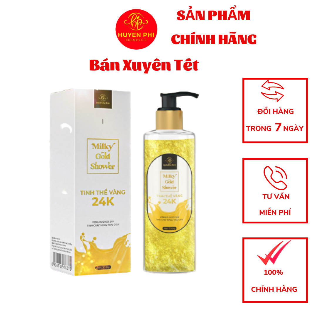 [HCM][CHÍNH HÃNG] Sữa Tắm Tinh Thể Vàng 24K Huyền Phi (Giá ưu đãi ). Bổ sung collagen giúp da trắng sáng mịn màng dưỡng ẩm loại bỏ sắc tố đen da.