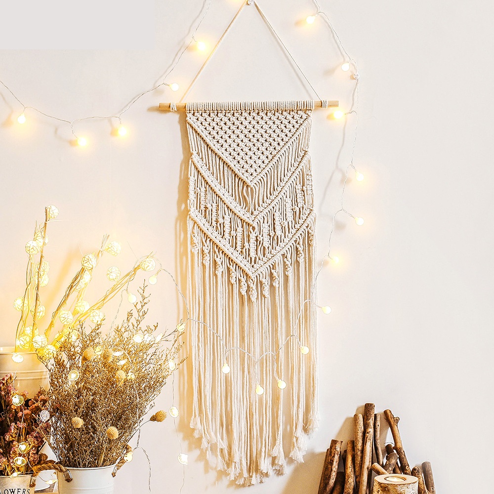 Mành Macrame treo tường, Macrame trang trí thắt mũi tên