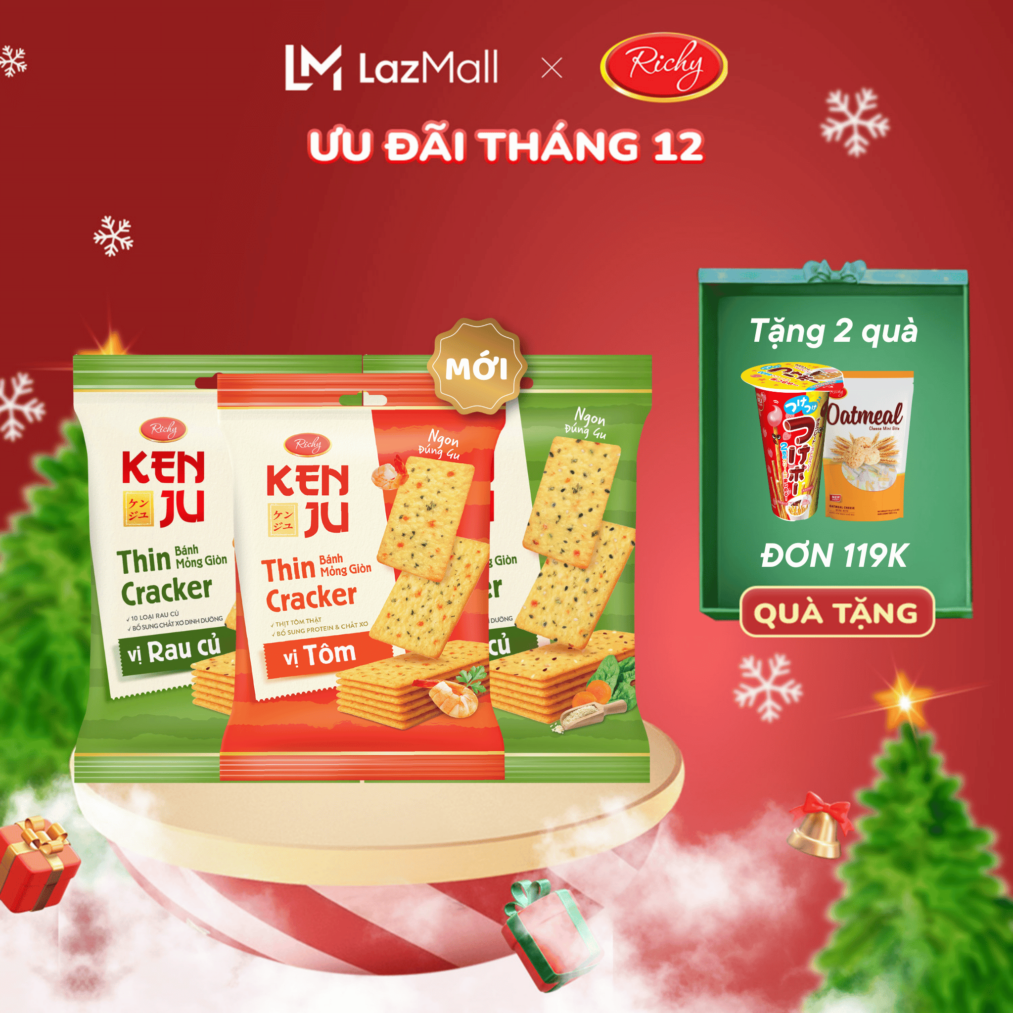   VỊ MỚI  Combo 3 Bịch Bánh Kenju rau củ mix vị túi 192g Bánh ăn sáng healthy - Bánh kẹo Richy 