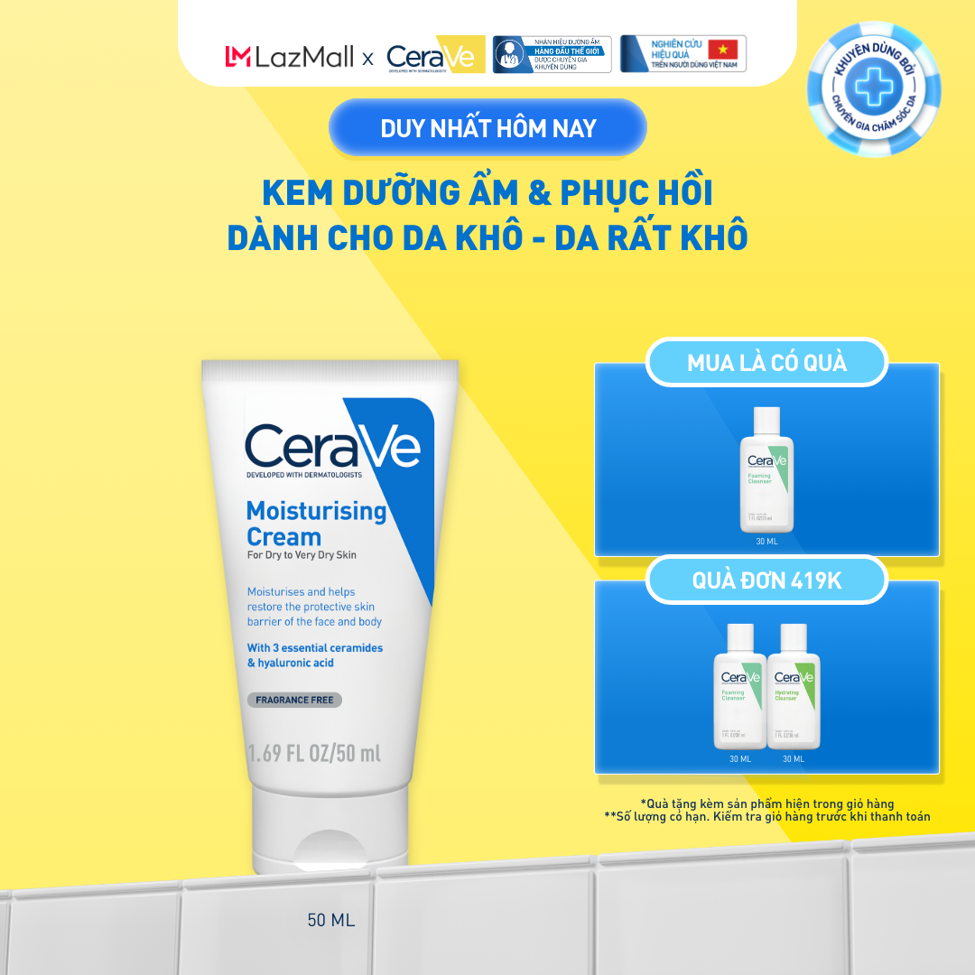 Kem dưỡng ẩm phục hồi chuyên sâu và giữ da ẩm mịn suốt 48H CERAVE MOISTURISING CREAM 50ML