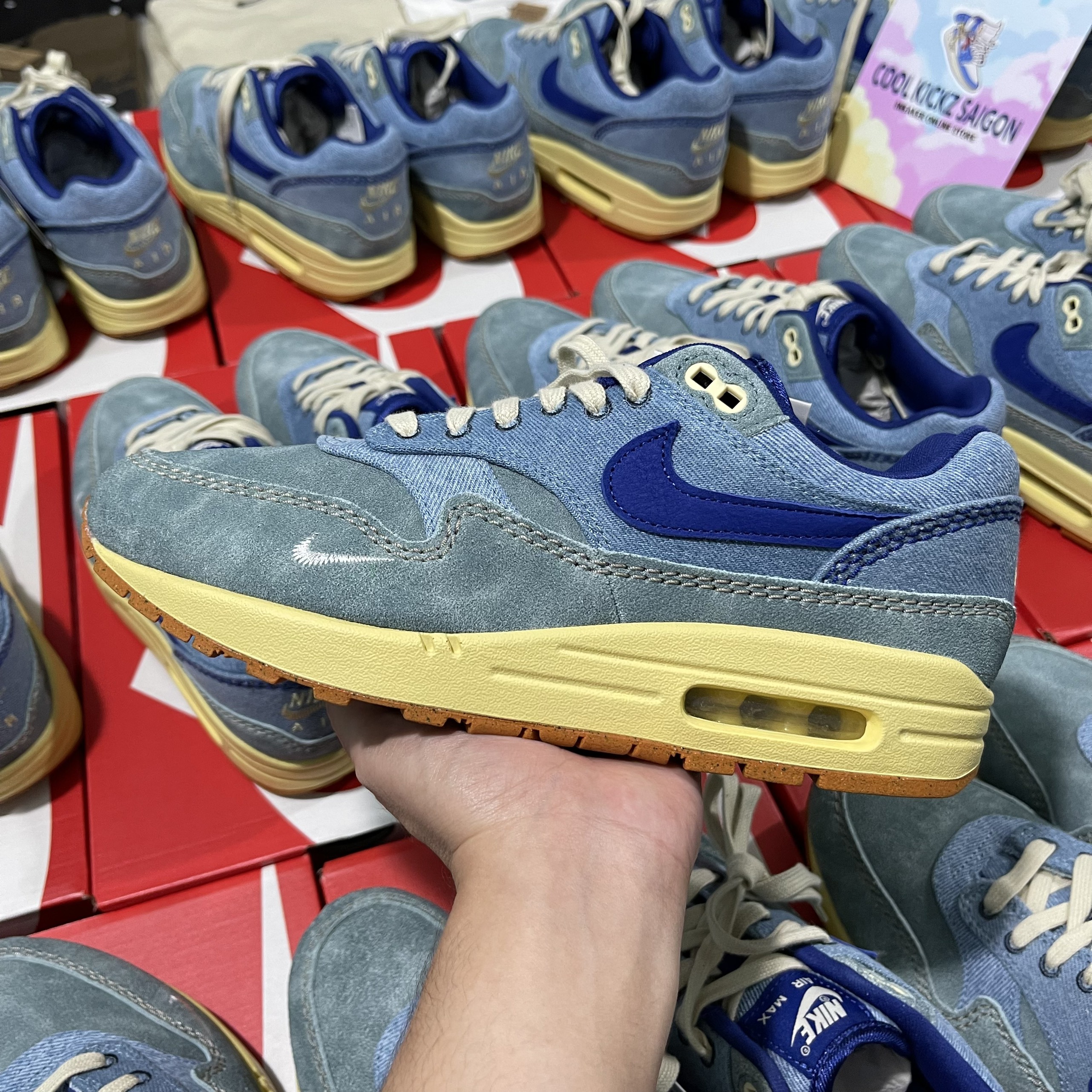 Nike air max 1 premium dirty denim full box tem tag