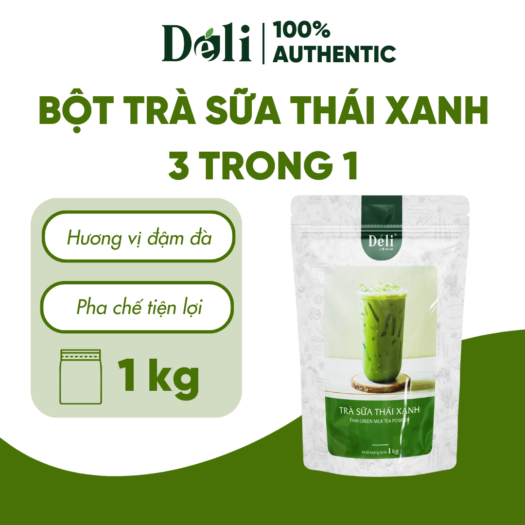Bột trà sữa thái xanh 3in1 Déli - 1kg pha chế trà sữa tiện lợi, nhanh chóng