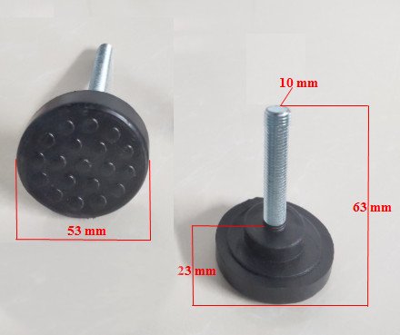 Chân tăng đặc gai M10x50 đế bằng D=50mm, chân tăng chỉnh bàn ghế, chân ren, chân ốc