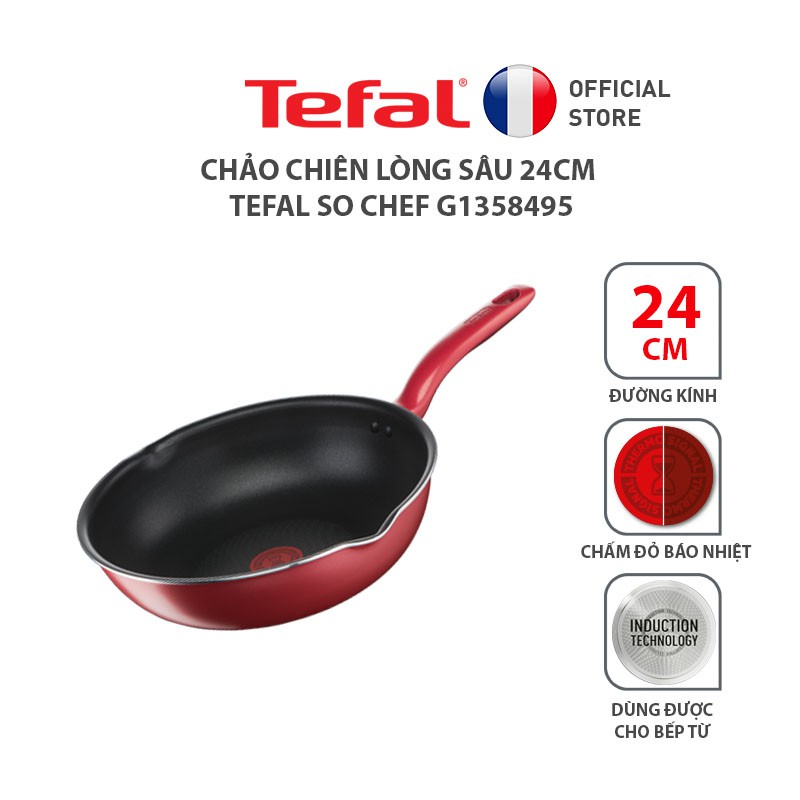 Chảo Chiên Chống Dính Sâu Lòng Tefal So Chef Đường Kinh 24/28cm Đỏ - G1358495/G1358695 - Hàng Chính Hãng